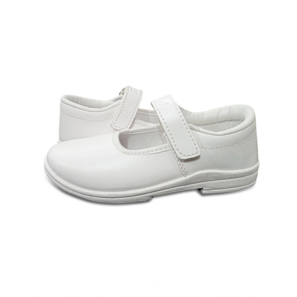 Generic Girls Rexine Ox-Ankle Velcro Closure School Shoe (White)