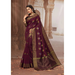 Generic Women's Chanderi Cotton Printed Saree With Unstitched Blouse (Maroon, 5-6 Mtrs)