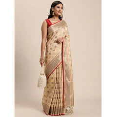 Generic Women's Chanderi Cotton Printed Saree With Unstitched Blouse (Beige, 5-6 Mtrs)