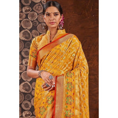 Generic Women's Organza Printed Saree With Unstitched Blouse (Yellow, 5-6 Mtrs)