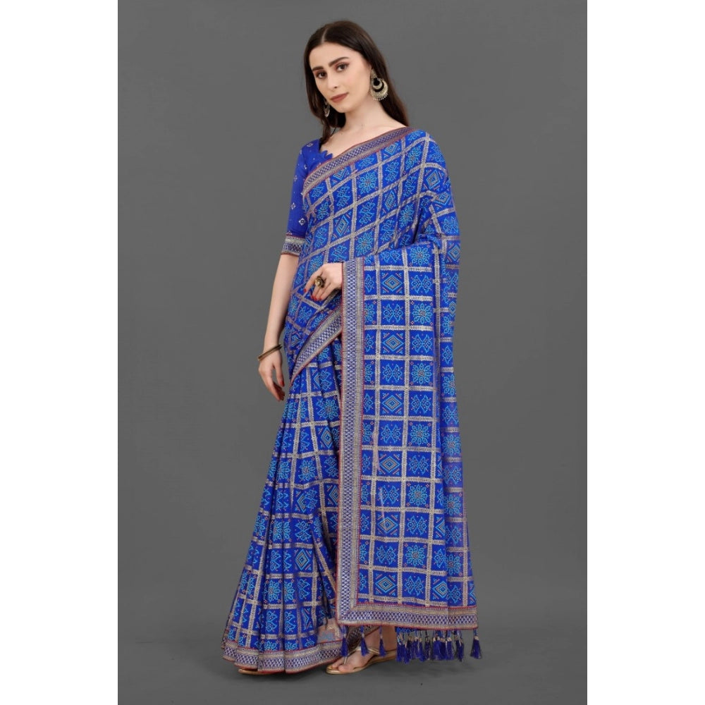 Generic Women's Soft Silk Printed Saree With Unstitched Blouse (Blue, 5-6 Mtrs)