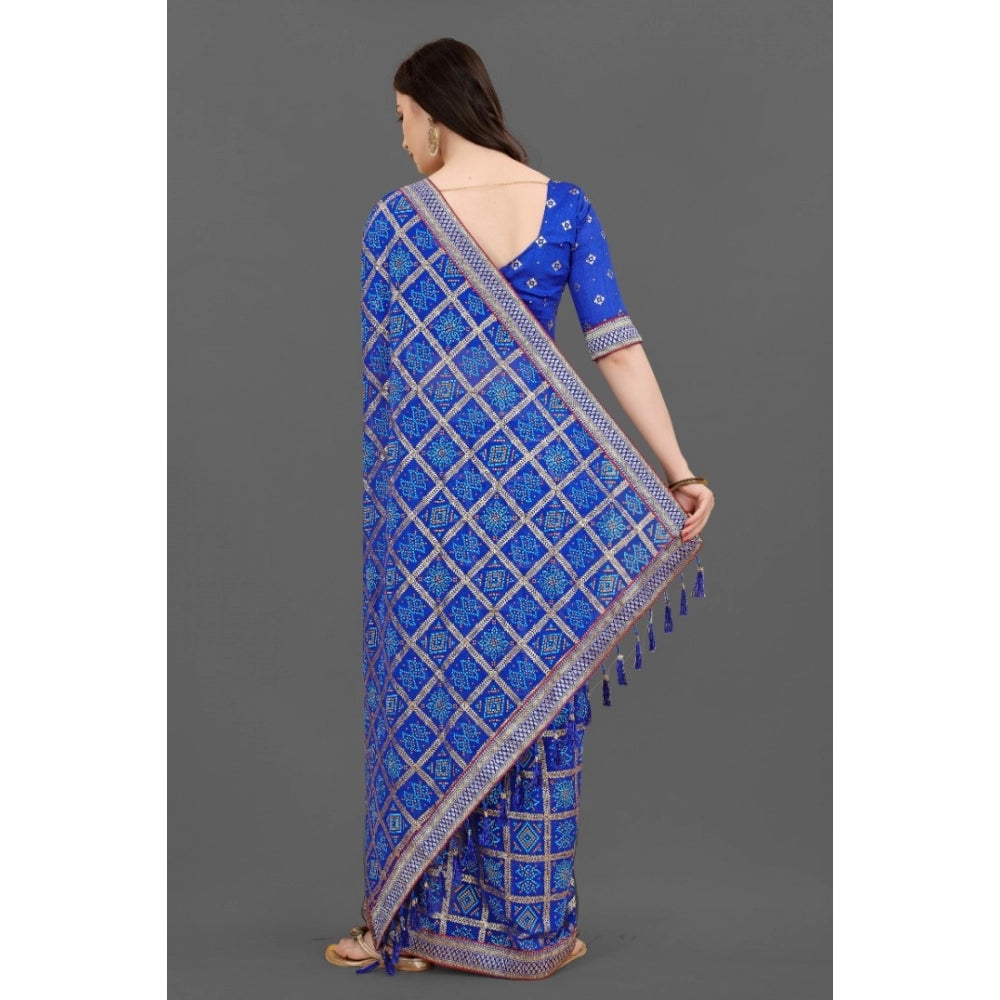 Generic Women's Soft Silk Printed Saree With Unstitched Blouse (Blue, 5-6 Mtrs)