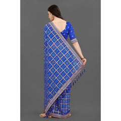 Generic Women's Soft Silk Printed Saree With Unstitched Blouse (Blue, 5-6 Mtrs)