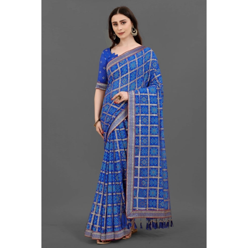 Generic Women's Soft Silk Printed Saree With Unstitched Blouse (Blue, 5-6 Mtrs)