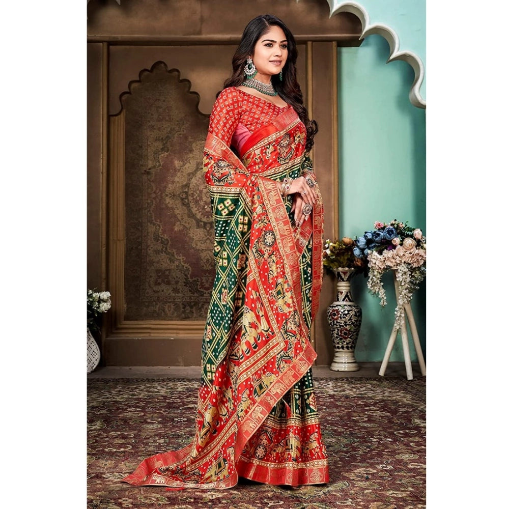 Generic Women's Soft Silk Printed Saree With Unstitched Blouse (Green, 5-6 Mtrs)