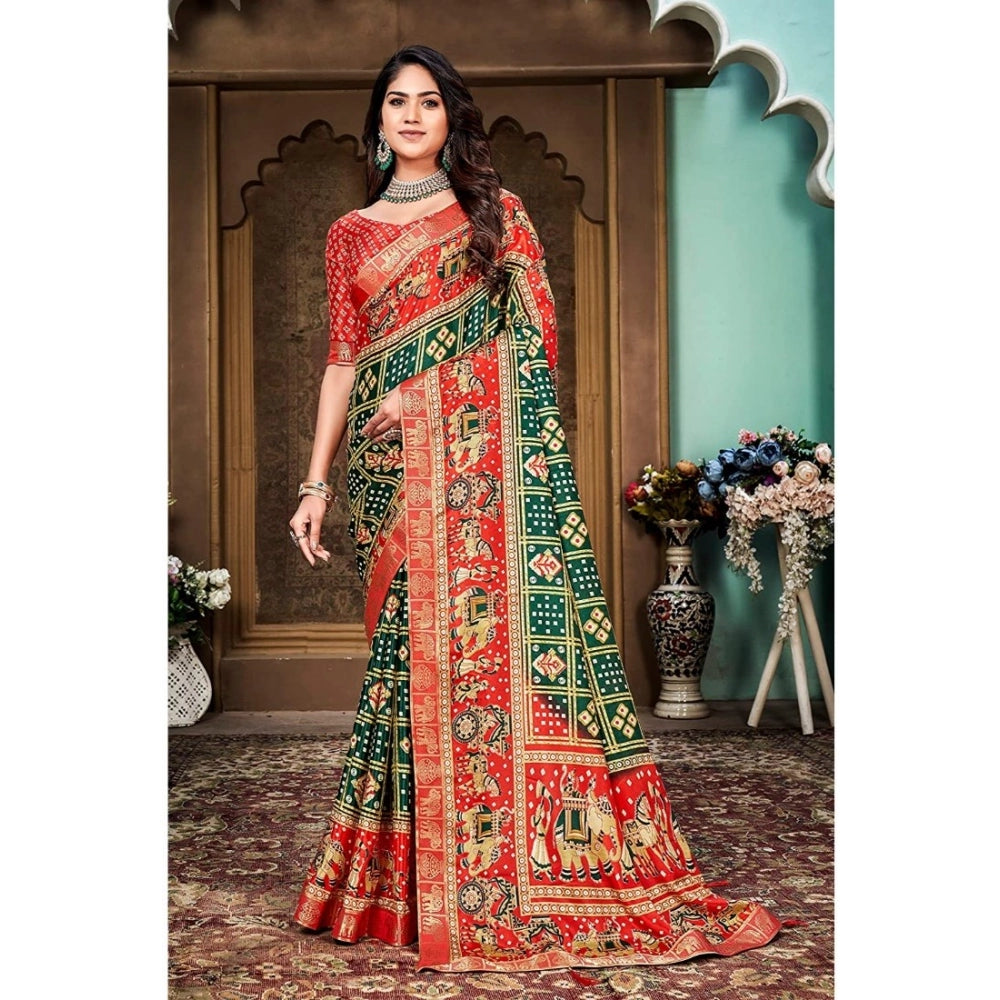 Generic Women's Soft Silk Printed Saree With Unstitched Blouse (Green, 5-6 Mtrs)