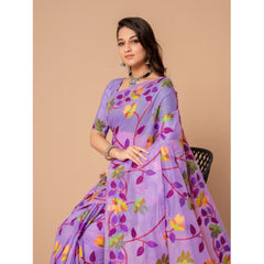 Generic Women's Cotton Printed Saree With Unstitched Blouse (Lavender, 5-6 Mtrs)