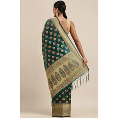 Generic Women's Organza Printed Saree With Unstitched Blouse (Sea Green, 5-6 Mtrs)