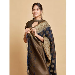 Generic Women's Chanderi Cotton Printed Saree With Unstitched Blouse (Navy, 5-6 Mtrs)