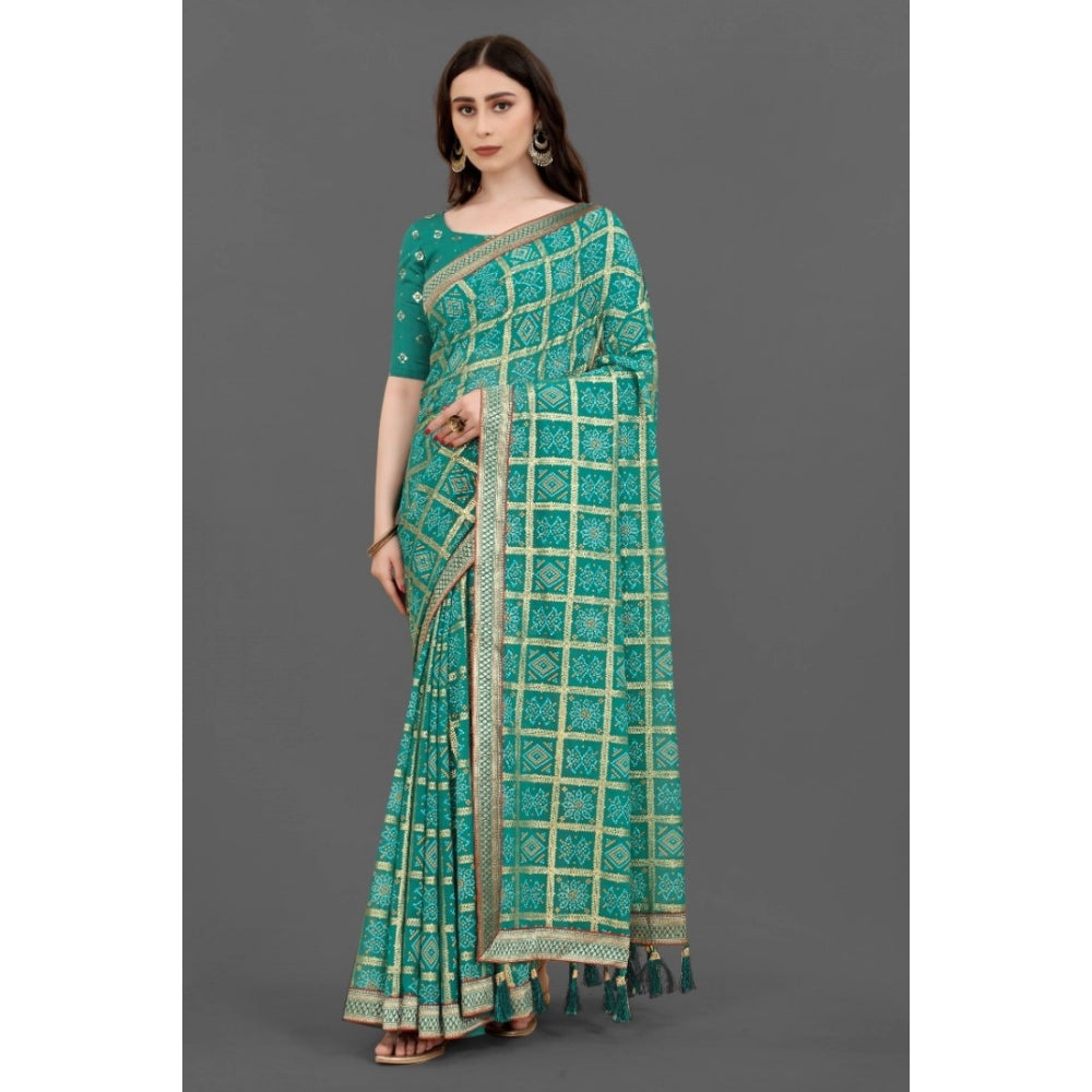 Generic Women's Soft Silk Printed Saree With Unstitched Blouse (Rama, 5-6 Mtrs)