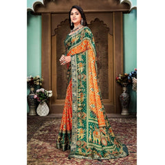 Generic Women's Soft Silk Printed Saree With Unstitched Blouse (Orange, 5-6 Mtrs)