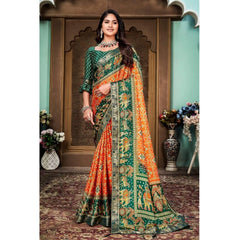 Generic Women's Soft Silk Printed Saree With Unstitched Blouse (Orange, 5-6 Mtrs)