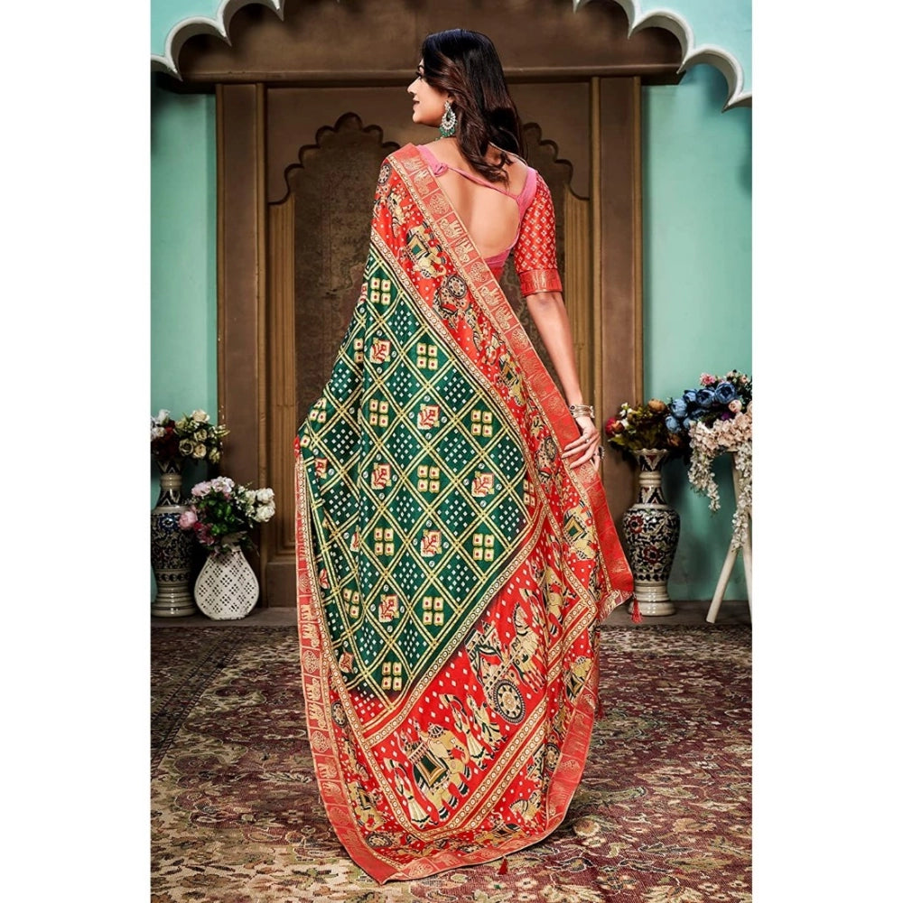 Generic Women's Soft Silk Printed Saree With Unstitched Blouse (Green, 5-6 Mtrs)