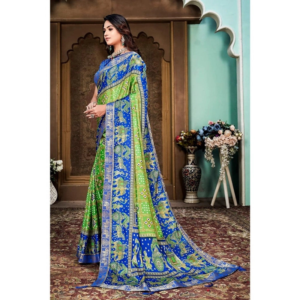 Generic Women's Soft Silk Printed Saree With Unstitched Blouse (Green, 5-6 Mtrs)