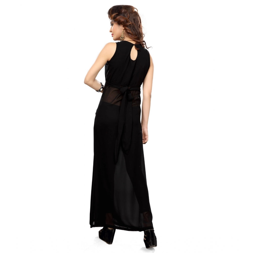 Generic Damen-Maxikleid aus Baumwollmischung, einfarbig, ärmellos (schwarz)