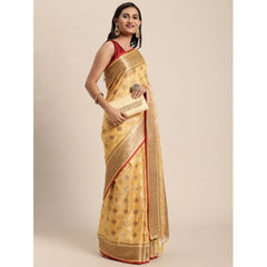 Generic Women's Chanderi Cotton Printed Saree With Unstitched Blouse (Yellow, 5-6 Mtrs)