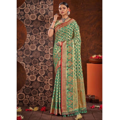 Generic Women's Organza Printed Saree With Unstitched Blouse (Sea Green, 5-6 Mtrs)