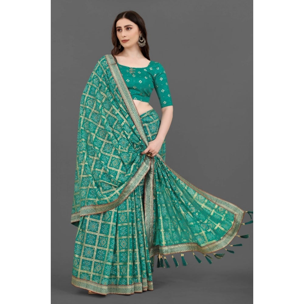 Generic Women's Soft Silk Printed Saree With Unstitched Blouse (Rama, 5-6 Mtrs)