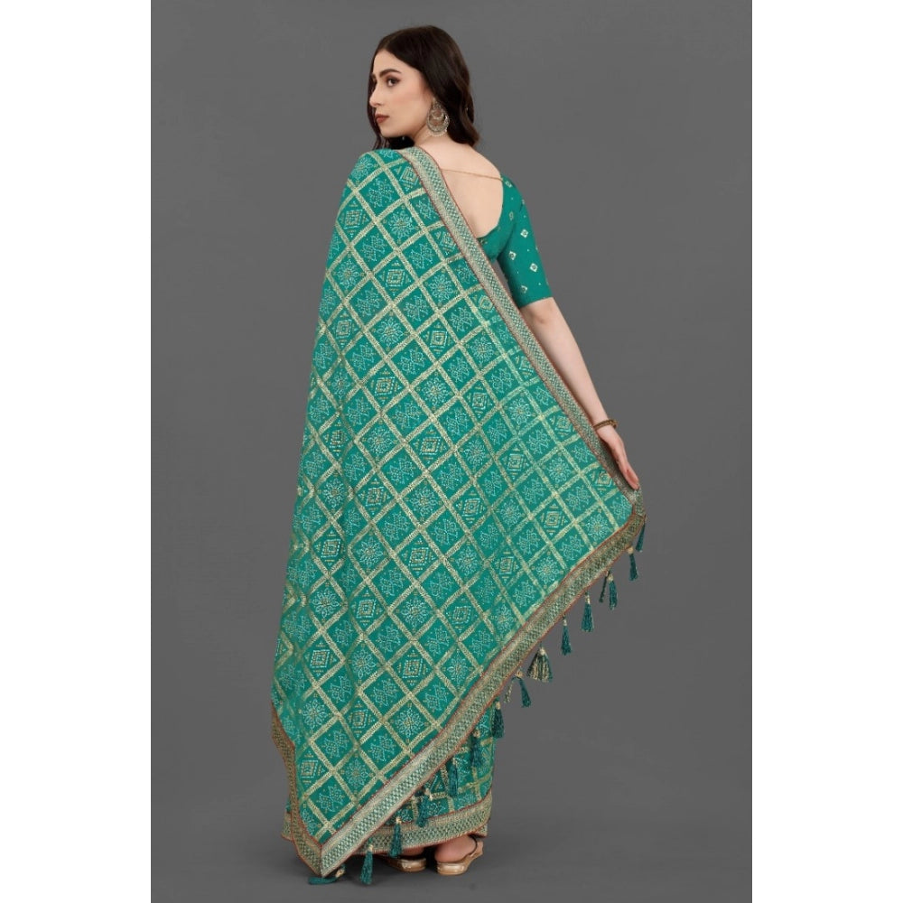 Generic Women's Soft Silk Printed Saree With Unstitched Blouse (Rama, 5-6 Mtrs)