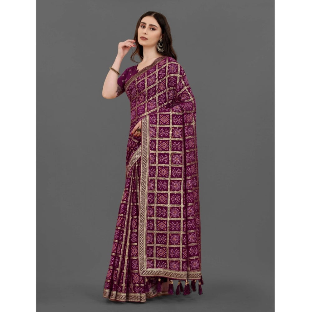 Generic Women's Soft Silk Printed Saree With Unstitched Blouse (Magenta, 5-6 Mtrs)