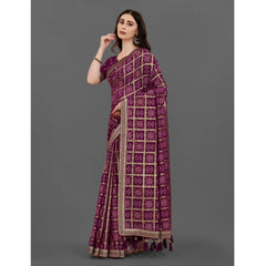 Generic Women's Soft Silk Printed Saree With Unstitched Blouse (Magenta, 5-6 Mtrs)