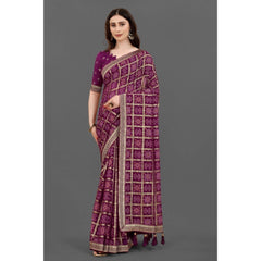 Generic Women's Soft Silk Printed Saree With Unstitched Blouse (Magenta, 5-6 Mtrs)