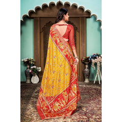 Generic Women's Soft Silk Printed Saree With Unstitched Blouse (Yellow, 5-6 Mtrs)