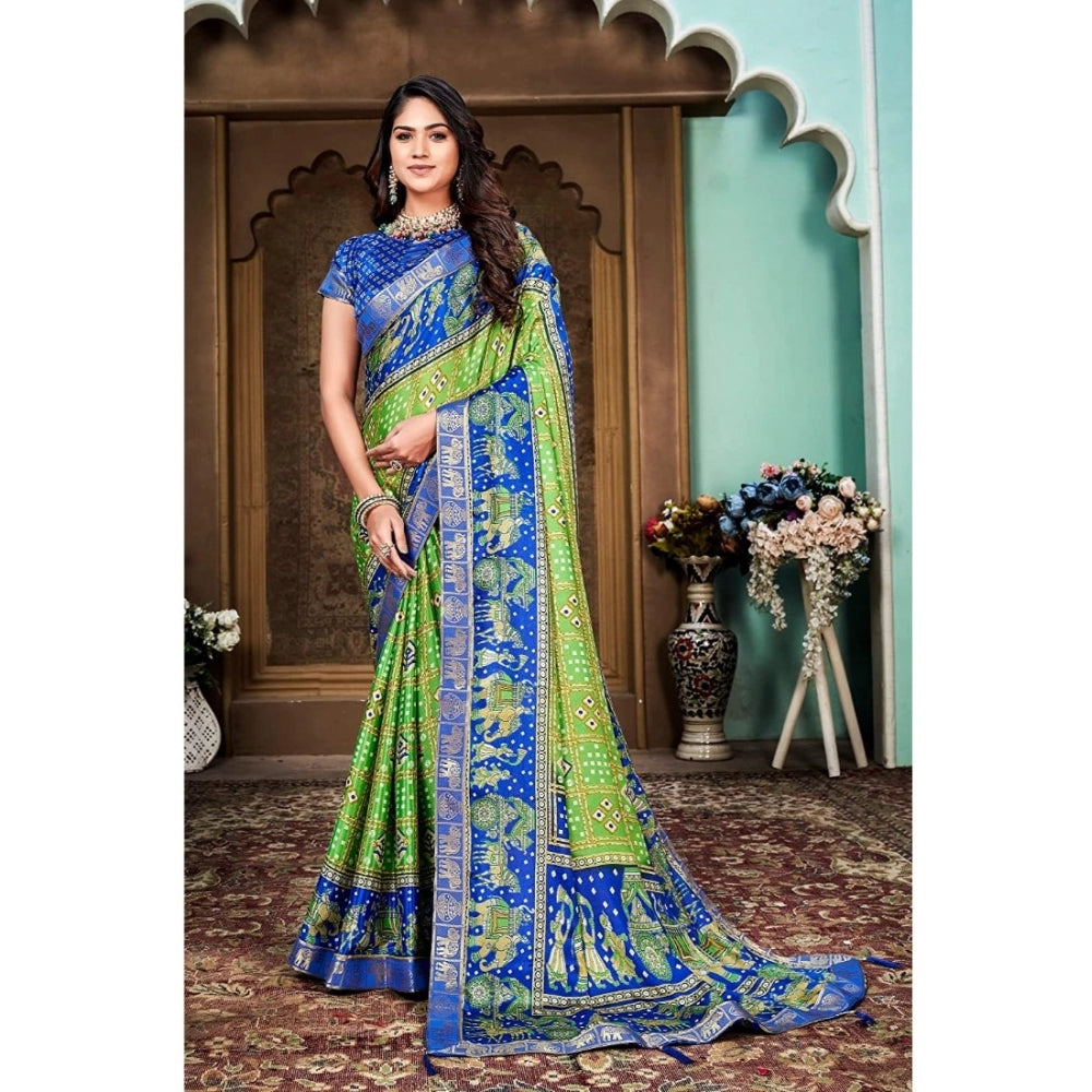 Generic Women's Soft Silk Printed Saree With Unstitched Blouse (Green, 5-6 Mtrs)