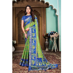 Generic Women's Soft Silk Printed Saree With Unstitched Blouse (Green, 5-6 Mtrs)