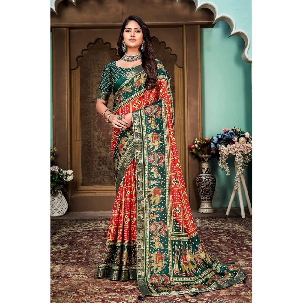 Generic Women's Soft Silk Printed Saree With Unstitched Blouse (Red, 5-6 Mtrs)