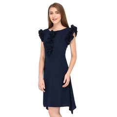 Generic Damen-Kleid aus Baumwollmischung, einfarbig, ärmellos (blau)