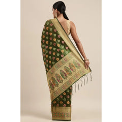 Generic Women's Organza Printed Saree With Unstitched Blouse (Mahendi, 5-6 Mtrs)