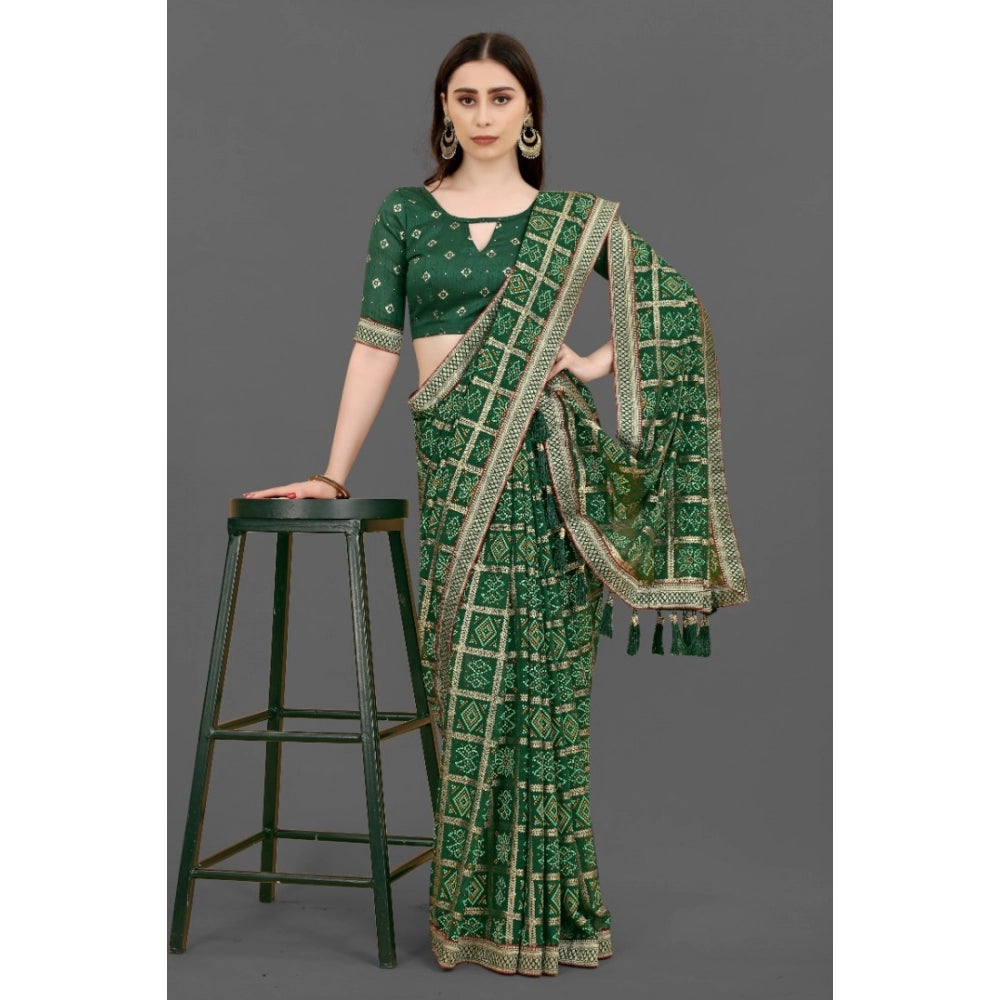 Generic Women's Soft Silk Printed Saree With Unstitched Blouse (Green, 5-6 Mtrs)