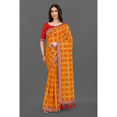 Generic Women's Soft Silk Printed Saree With Unstitched Blouse (Mustard, 5-6 Mtrs)