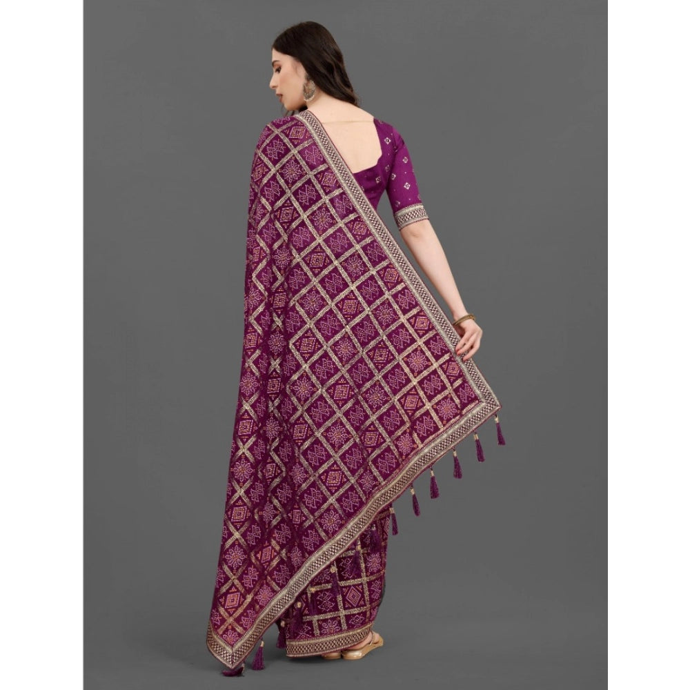 Generic Women's Soft Silk Printed Saree With Unstitched Blouse (Magenta, 5-6 Mtrs)