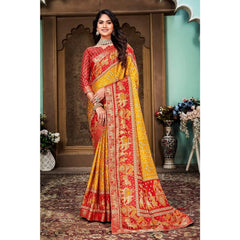 Generic Women's Soft Silk Printed Saree With Unstitched Blouse (Yellow, 5-6 Mtrs)