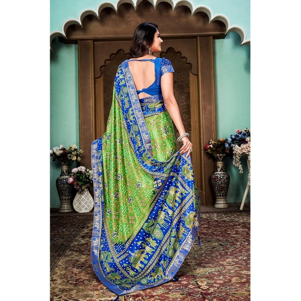 Generic Women's Soft Silk Printed Saree With Unstitched Blouse (Green, 5-6 Mtrs)