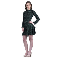 Generisches Kleid mit langen Ärmeln aus Baumwollmischung mit Blumenmuster für Damen (Grün)