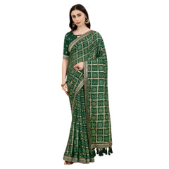 Generic Women's Soft Silk Printed Saree With Unstitched Blouse (Green, 5-6 Mtrs)