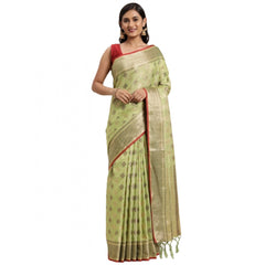 Generic Women's Chanderi Cotton Printed Saree With Unstitched Blouse (Pista, 5-6 Mtrs)