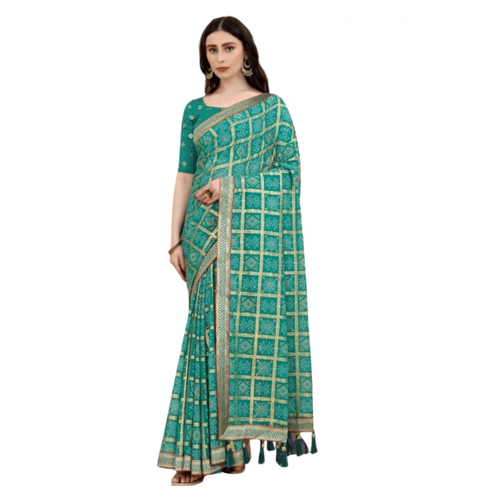 Generic Women's Soft Silk Printed Saree With Unstitched Blouse (Rama, 5-6 Mtrs)