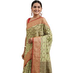 Generic Women's Chanderi Cotton Printed Saree With Unstitched Blouse (Pista, 5-6 Mtrs)