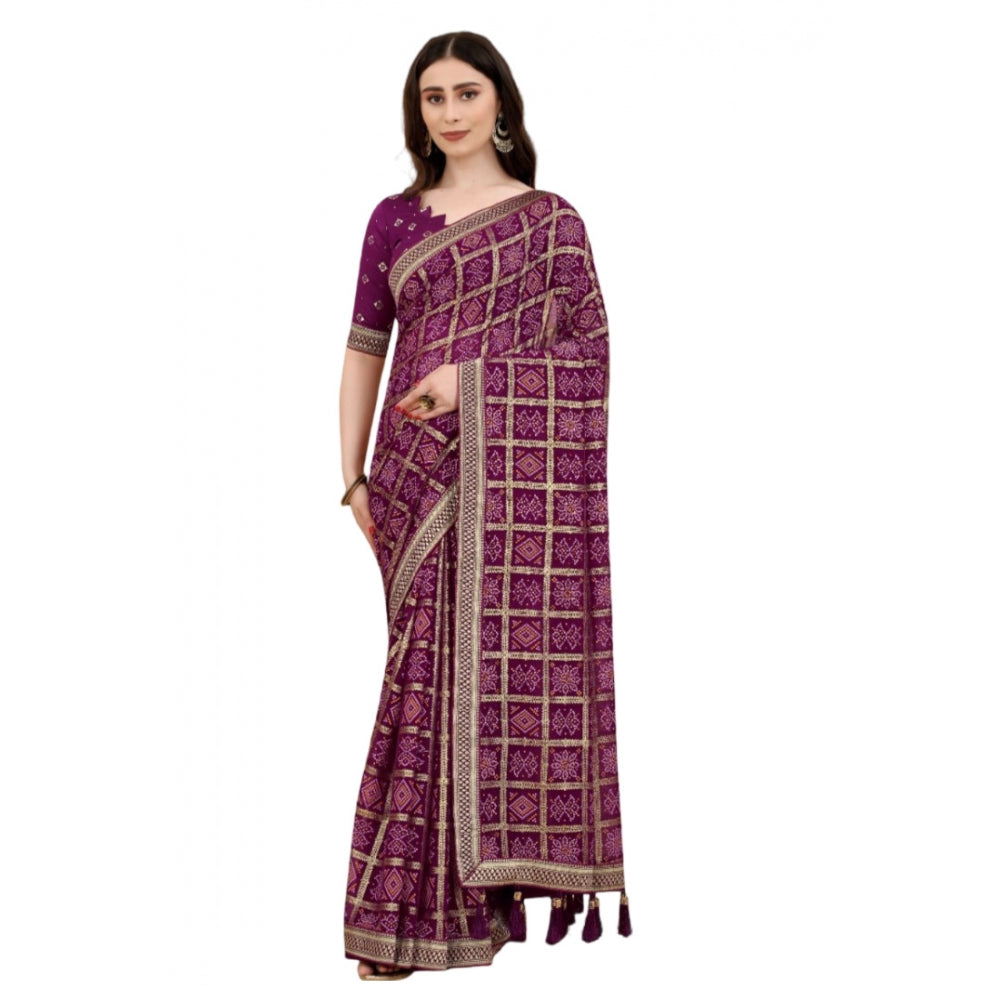 Generic Women's Soft Silk Printed Saree With Unstitched Blouse (Magenta, 5-6 Mtrs)