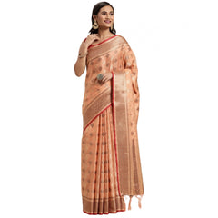 Generic Women's Chanderi Cotton Printed Saree With Unstitched Blouse (Orange, 5-6 Mtrs)