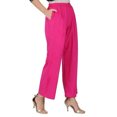 Generic Women's Casual Cotton Cambric Solid Elastic Palazzo Trousers (Pink)