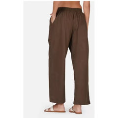 Generic Women's Casual Cotton Cambric Solid Elastic Palazzo Trousers (Brown)