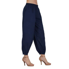 Generische Damen-Haremshose aus Baumwollbatist mit elastischer Taille und Patiala-Muster (Marineblau)