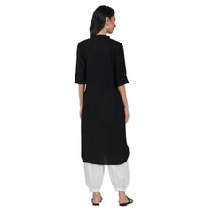 Generic Women's Casual Cotton Solid 3-4 Sleeve Kurti (Black)