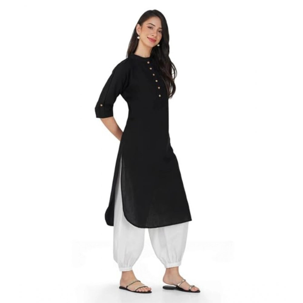 Generic Women's Casual Cotton Solid 3-4 Sleeve Kurti (Black)