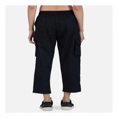 Generische Damen Casual Cotton Solid Cargo Pants (Schwarz)